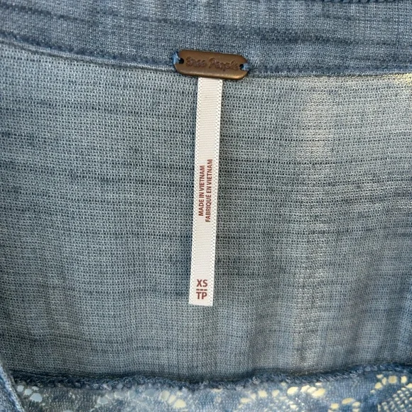 Free People Drawstring Waist Deep V-neck Long Boho Cottagecore XS Swing Dress - Picture 5 of 7